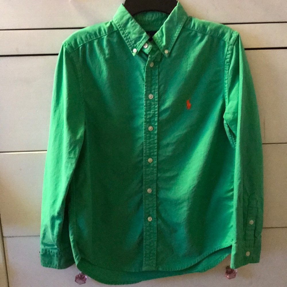 Ralph Lauren Boys 10-12 Green button down shirt